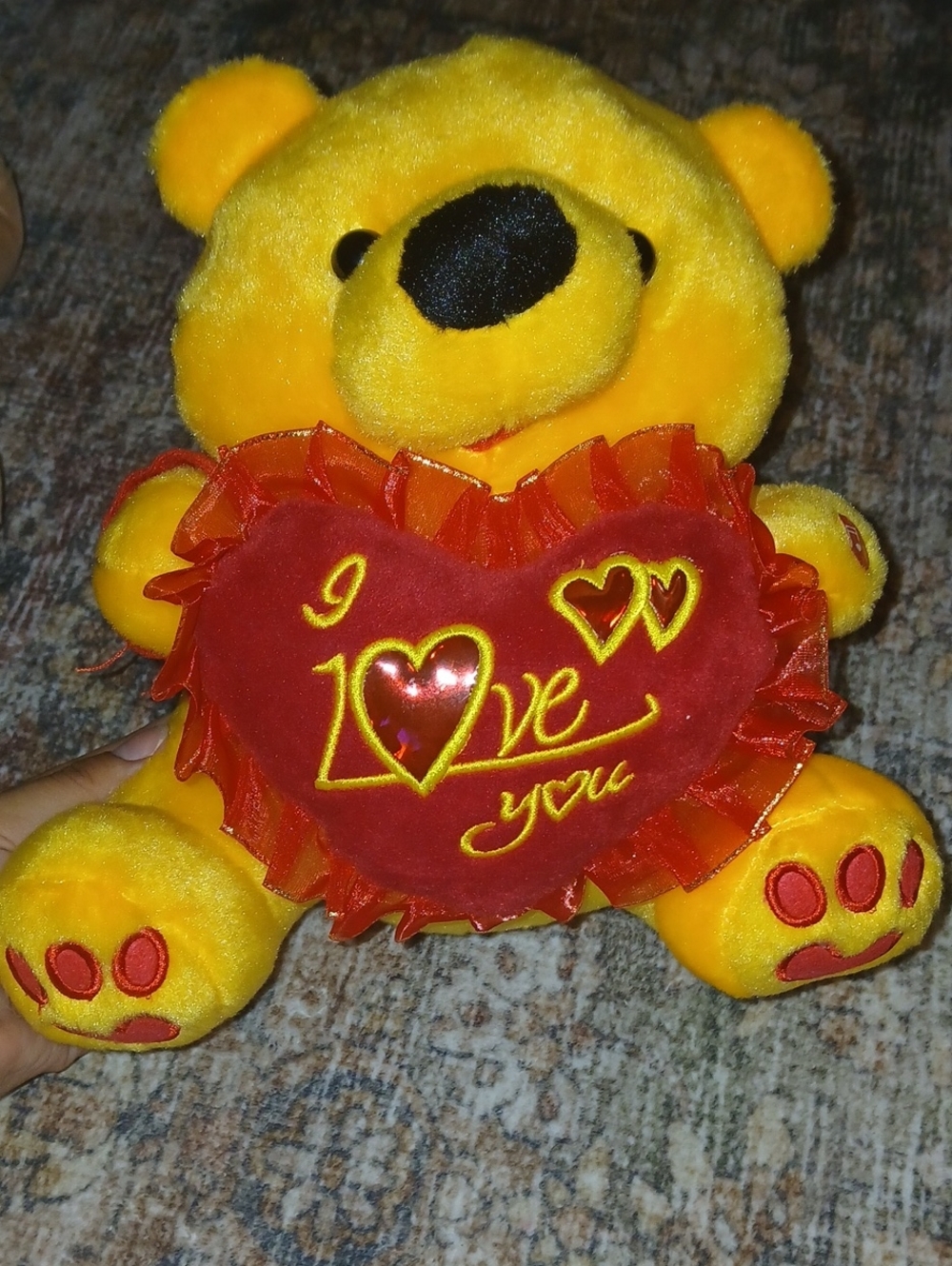 Yellow Plush Bear Holding Red Heart "I Love You" Audio - Kids Toy